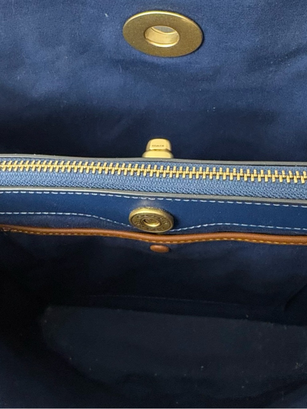 Coach  Willow Tote. Shoulder/Crossbody Straps. Denim/Gold-Tone Accents. - Picture 5 of 10